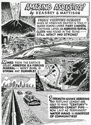 Vintage cartoon showing asbestos cement pipes in our roads.