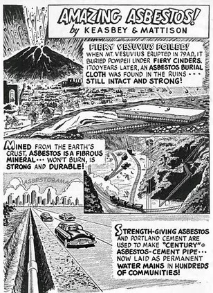 Vintage cartoon showing asbestos cement pipes in our roads.