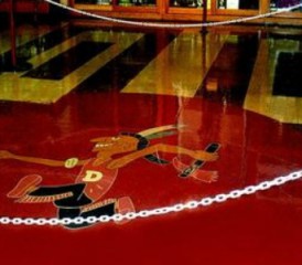 Du Quoin High School mascot Crazy Joe on gymnasium floor Du Quoin High School mascot Crazy Joe on gymnasium floor