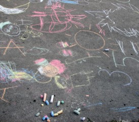 Chalk drawings on a sidewalk Chalk drawings on a sidewalk