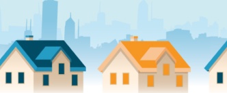 Homes in front of a skyline representing the asbestos found in houses