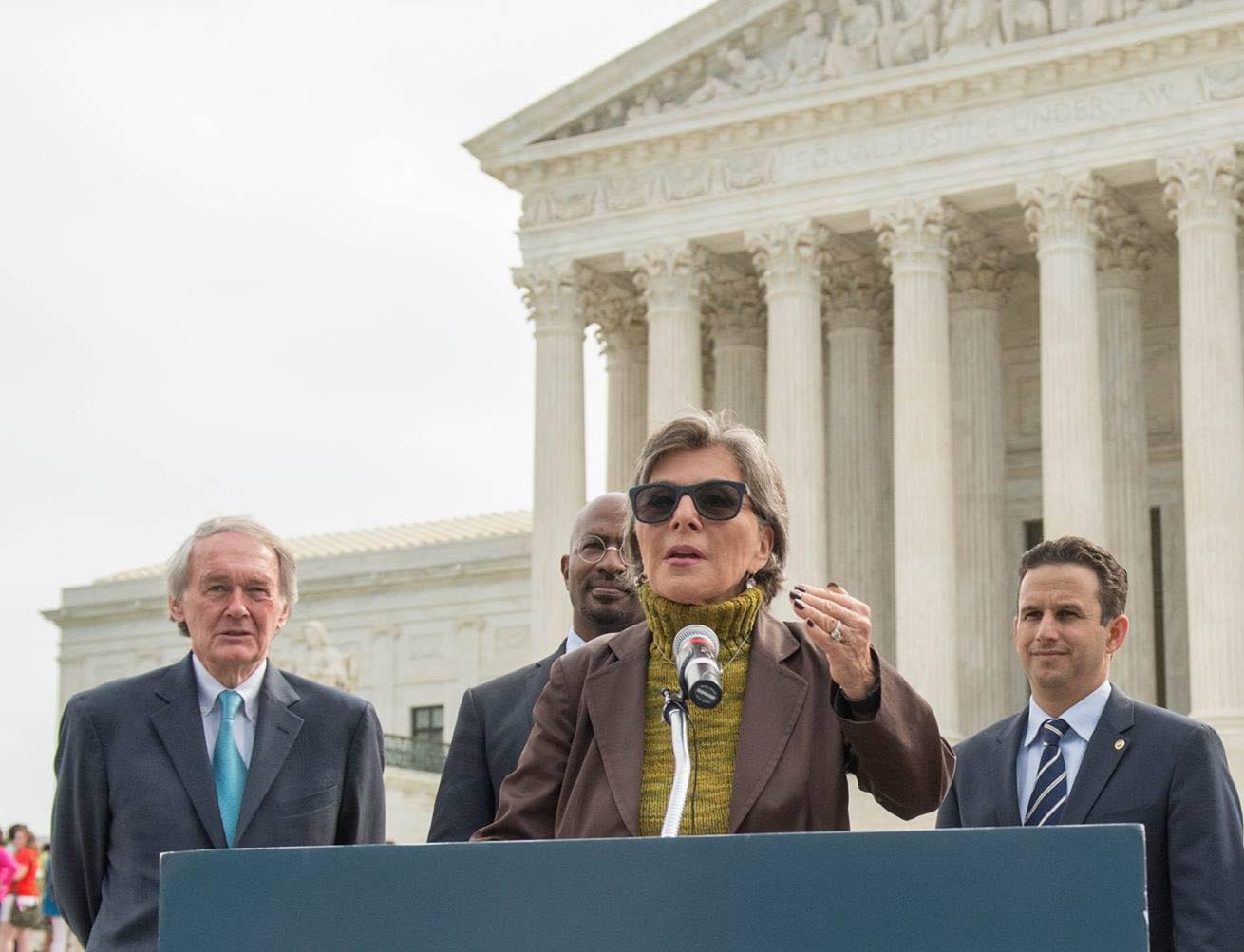U.S. Sen. Barbara Boxer of California speaking at podium U.S. Sen. Barbara Boxer of California speaking at podium