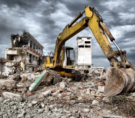 Tractor in rubble