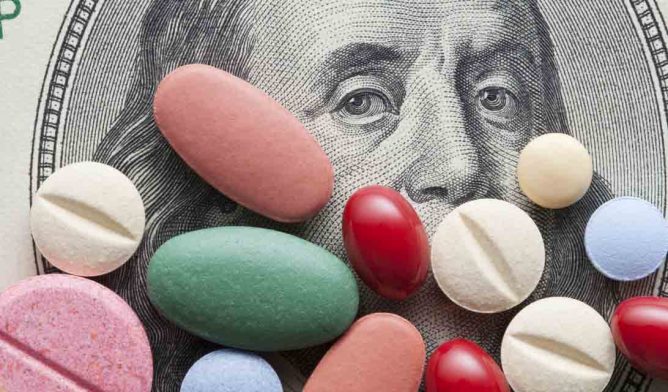 Pills on dollar bill