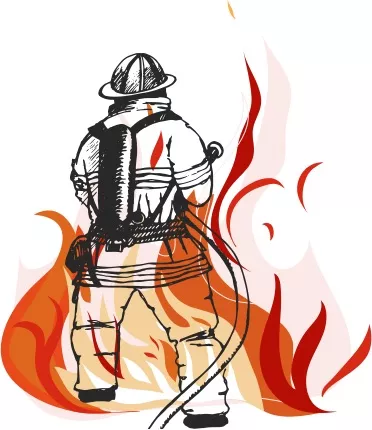 Firefighter fighting fire illistration