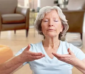 Woman Practicing Respiratory Therapy Woman Practicing Respiratory Therapy
