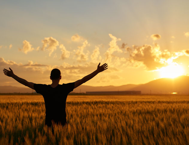 Praising the sunrise with hands in the air Praising the sunrise with hands in the air
