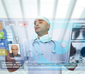 Researcher looking at virtual screen Researcher looking at virtual screen