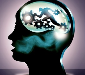 Man running on gears inside a person's head