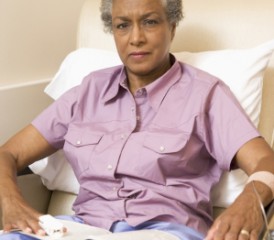 Woman receiving chemotherapy for cancer